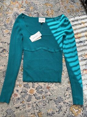 Pink Rose Teal Scoop-Neck Long Sleeve Knit